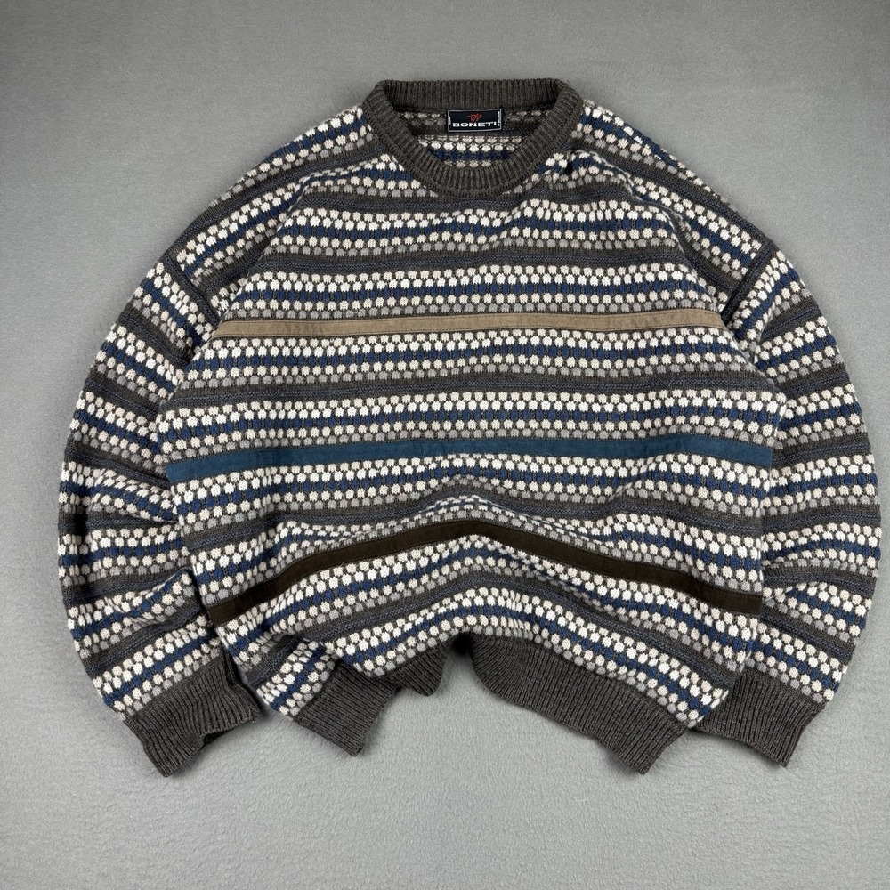 Vintage Acrylic Wool Alpaca Mohair Knit Sweater Mens XL Made In Belgium Brown